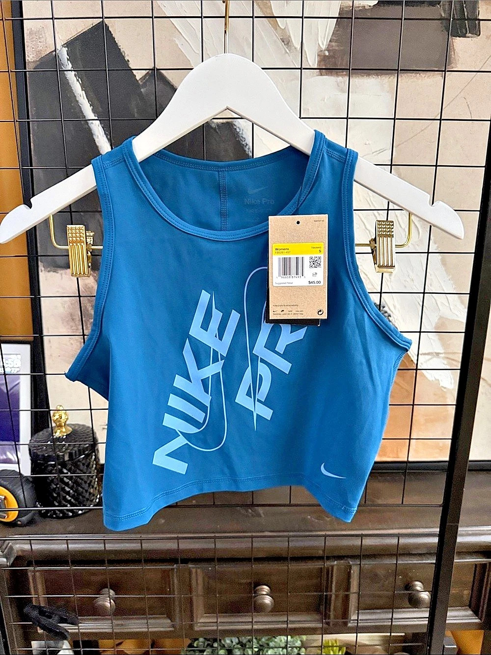 Nike Pro Dri-FIT Cropped Tank Top Blue Small